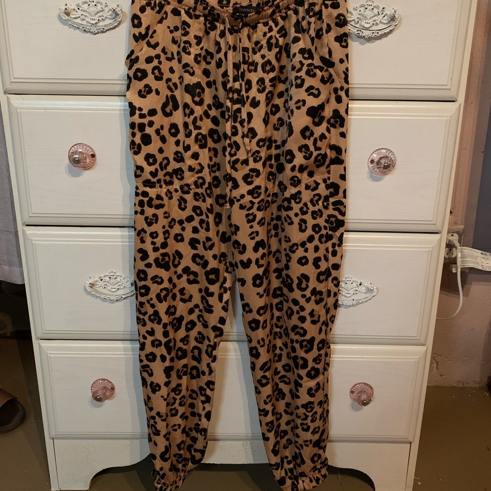 Silk cheetah print joggers